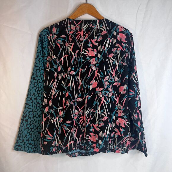 Allison Joy Color Block Deep Vneck Boho Maximalist Blouse Size MD Colorful Bold - Picture 2 of 9